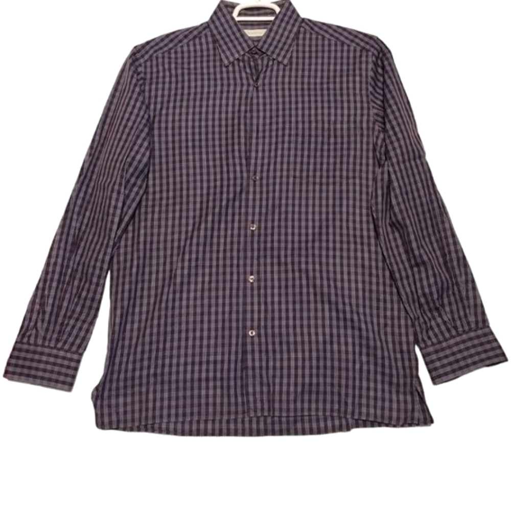 Ermenegildo Zegna Men's Cotton Plaid Button Up Shirt Size L Long Sleeve Pockets